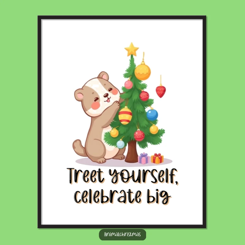 Free Printable Wall Art: Festive Animal Decorating Tiny Tree Art