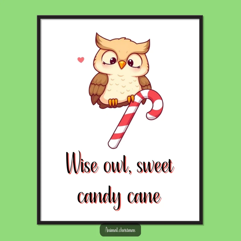 Free Printable Wall Art: Merry Owl on Candy Cane, Funny Downloadable Decor