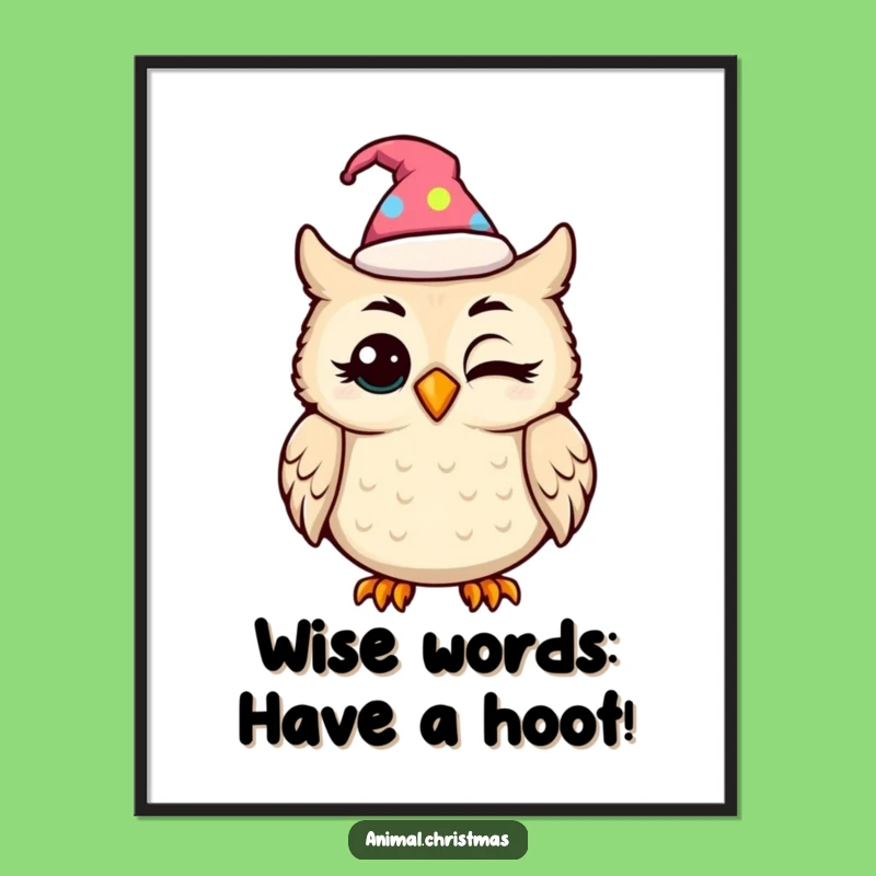 Free Printable Wall Art: Funny Kawaii Owl Blinking With Amusement For Your Decor!