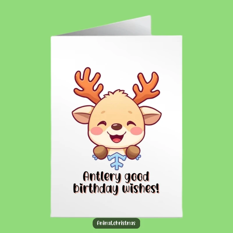 Free Printable Birthday Card: Funny Antler Animal Peeking Snow Friend