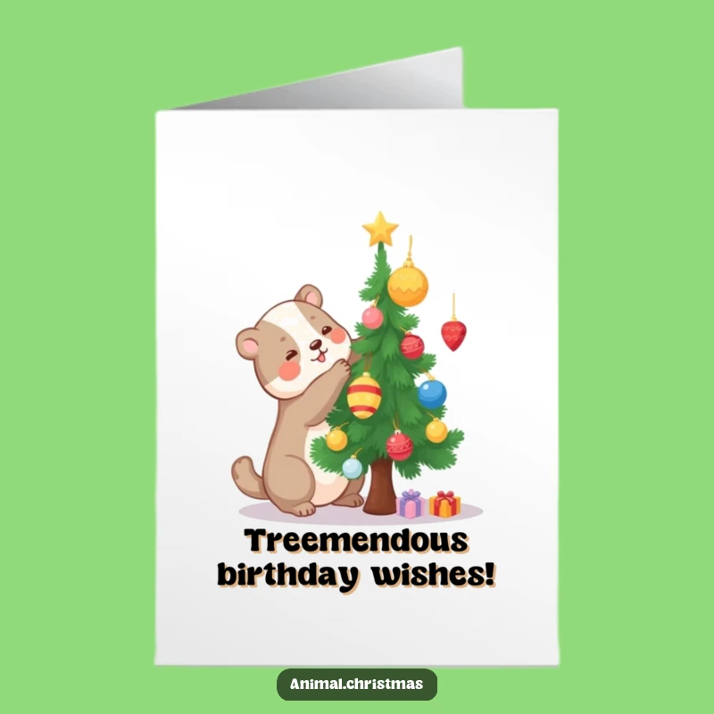 Free Printable Birthday Card: Animal Decorating Tree for a Festive Birthday