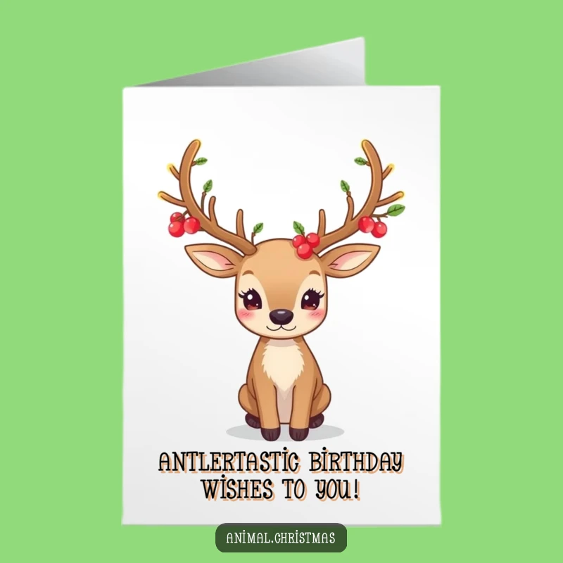 Free Printable Birthday Card: Festive Deer with Glowing Antlers, Funny Download