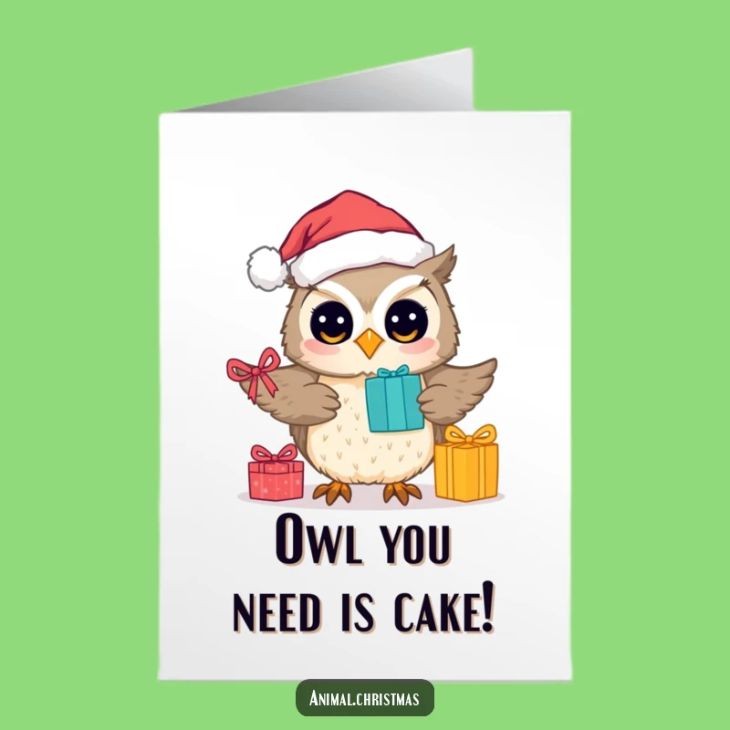 Free Printable Birthday Card: Funny Owl Santa Delivering Presents DIY Downloadable Gift