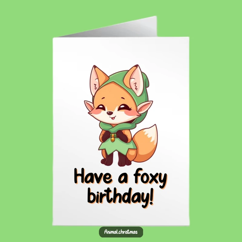 Free Printable Birthday Card: Mischievous Elf Fox, Giggle Downloadable Art for a Playful Celebration!