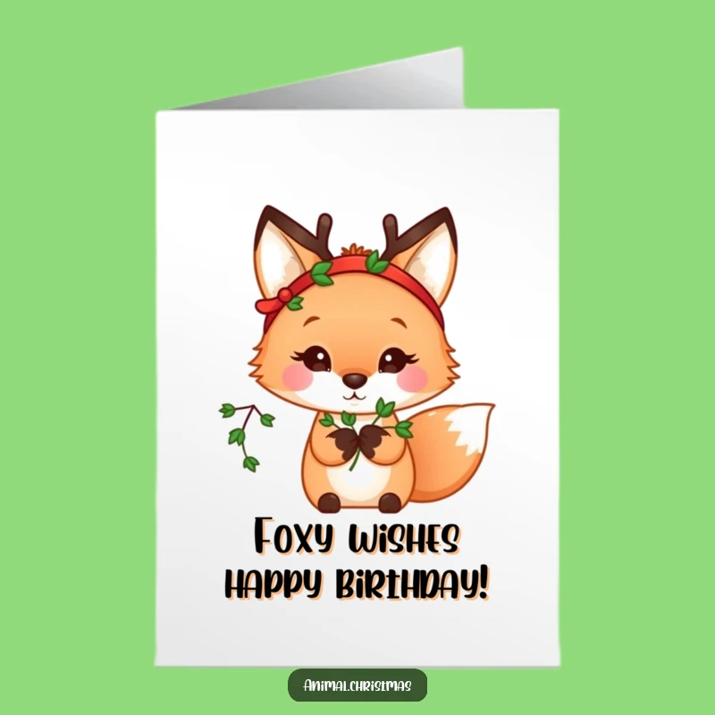 Free Printable Birthday Card: Mischievous Kawaii Fox Brings Holiday Birthday Cheer!