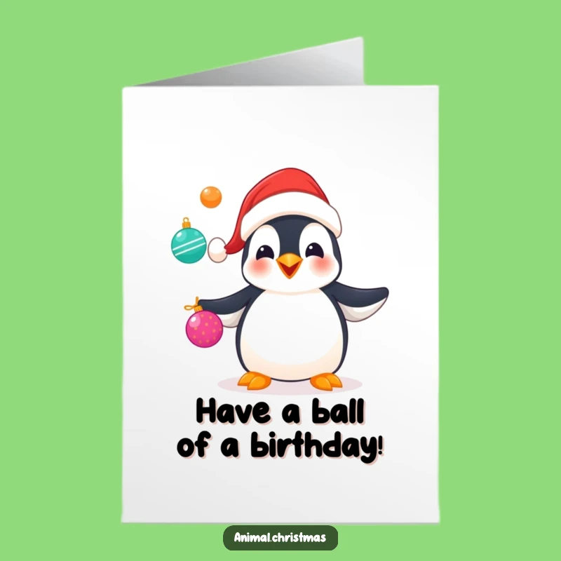 Free Printable Birthday Penguin Card: Funny Juggling Santa Hat Downloadable