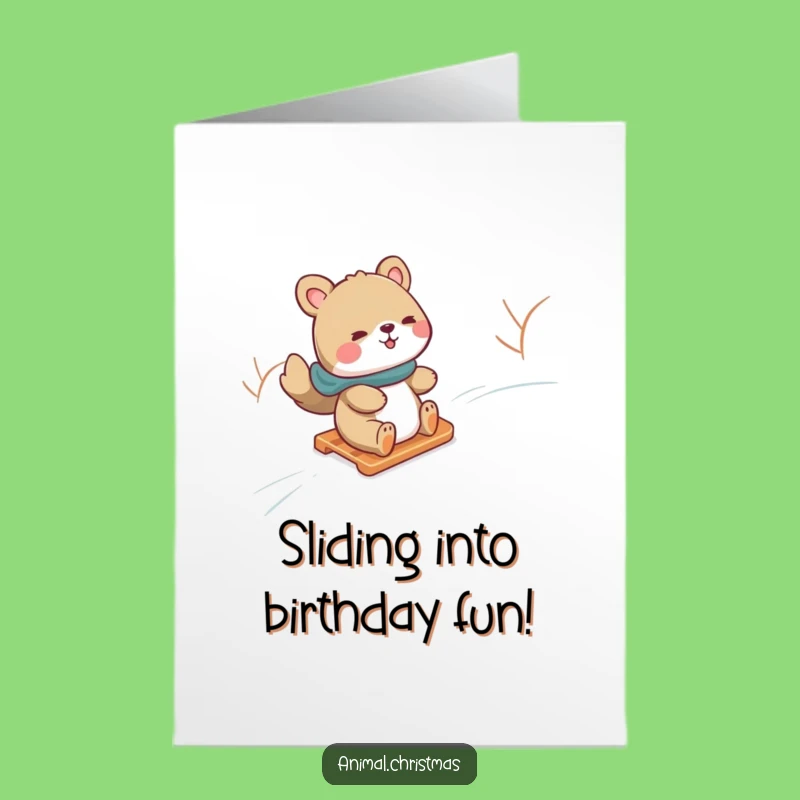 Free Printable Funny Birthday Card: Animal Sledding Joy Gift Download