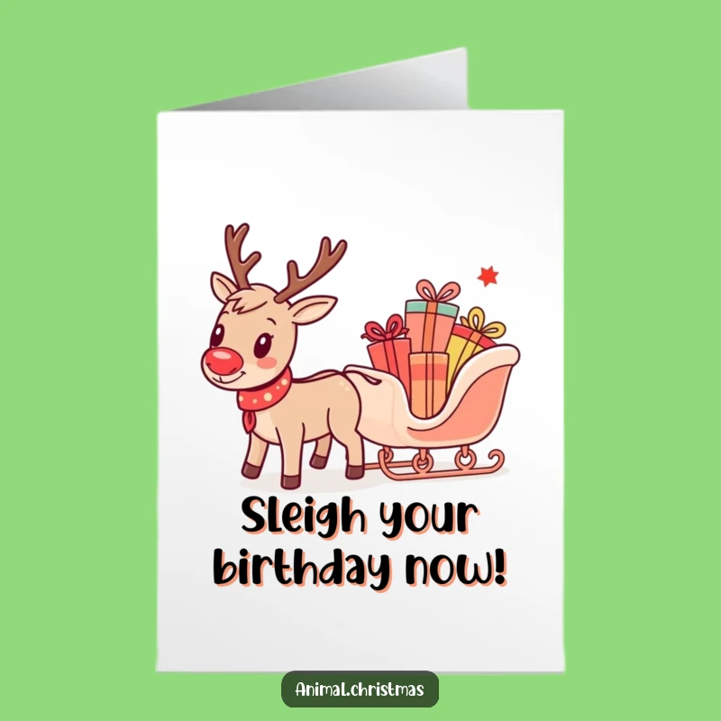 Free Printable Happy Birthday Reindeer Card: Funny Sleigh Gift Downloadable Card