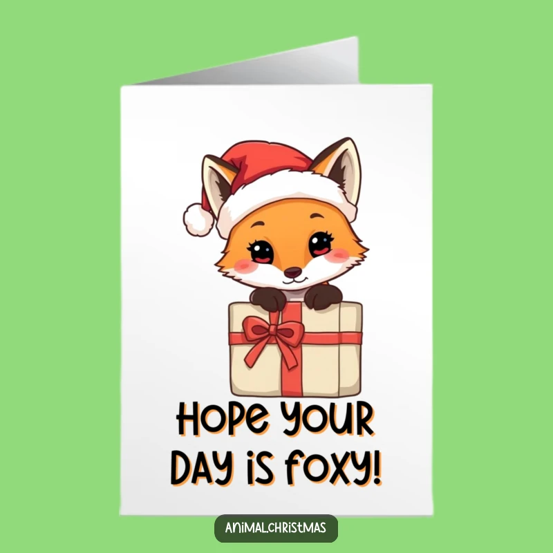 Free Printable Funny Fox Birthday Card: Santa Hat Peek Downloadable Gift
