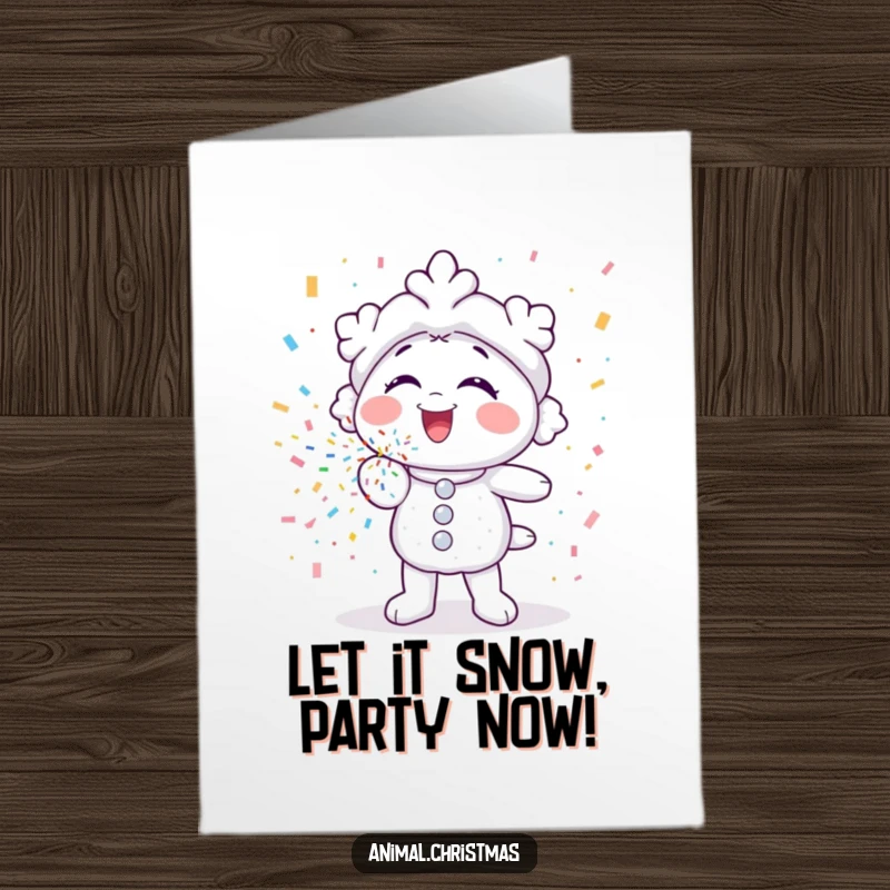 Funny Free Printable Birthday Card: A snowflake character gleefully blows colorful confetti, celebrating a birthday with joy.