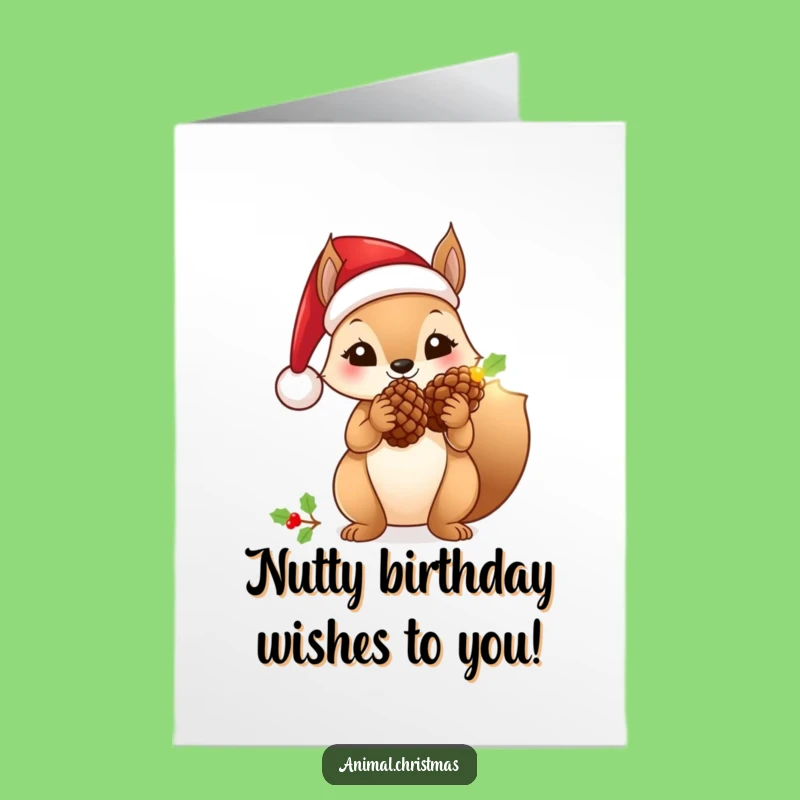 Free Printable Birthday Card: Santa Squirrel, Glowing Pinecone, Funny Downloadable Art for a Bright Celebration!