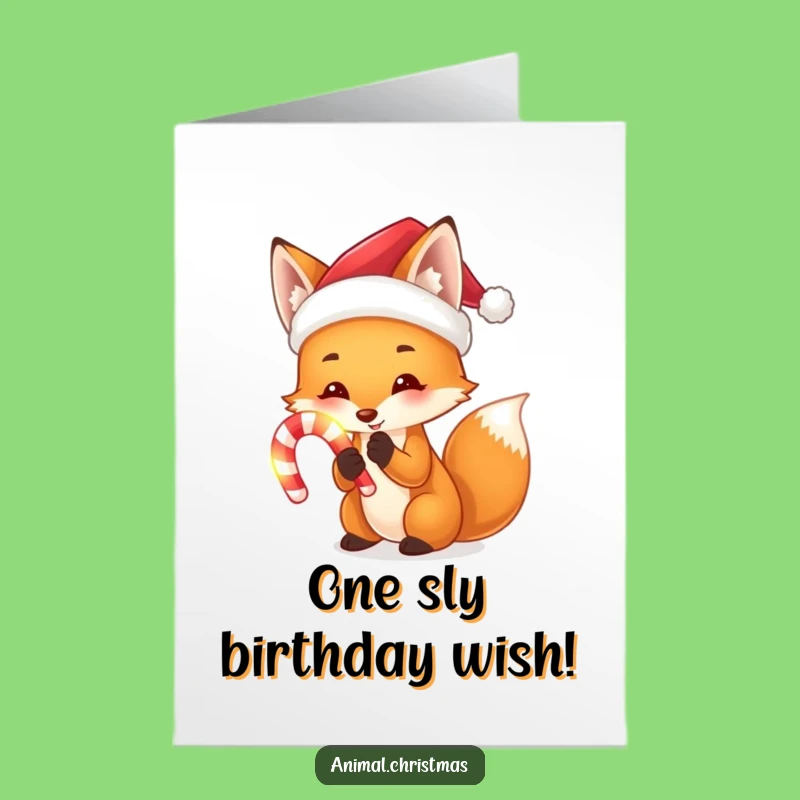 Free Printable Birthday Card: Fox with Candy Cane, Funny Festive Downloadable for Celebrations
