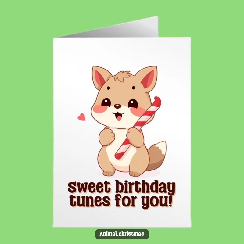 Free Printable Birthday Card: Jolly Animal Carols with Candy Cane Treat