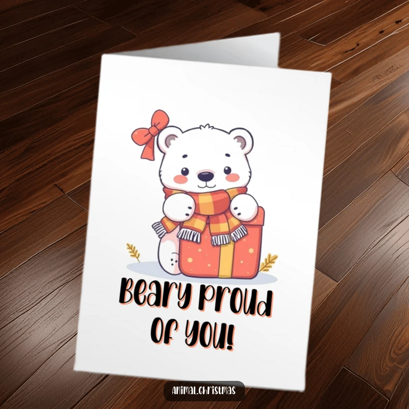 Funny free printable congratulations card: a penguin wearing a Santa hat happily juggling ornaments, a whimsical way to celebrate.