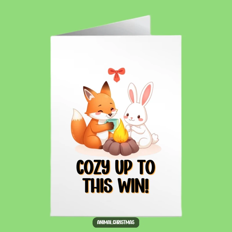 Free Printable Congrats Card: Fox Rabbit Fireside Cheers - Cozy Download Gift
