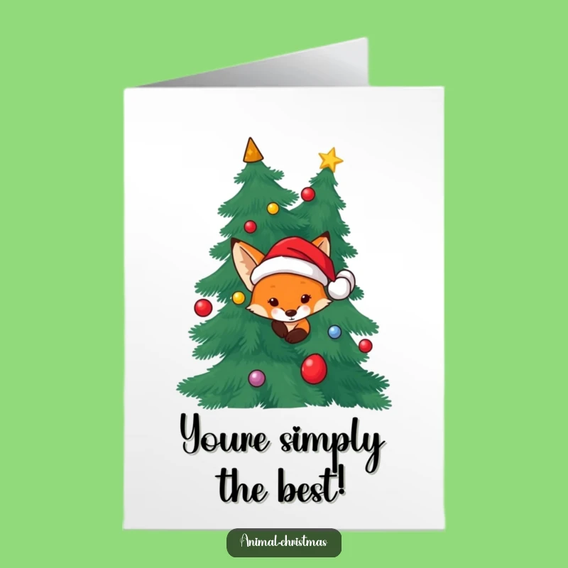 Free Printable Congrats Card: Fox Santa Peek Funny Downloadable Greeting Celebration