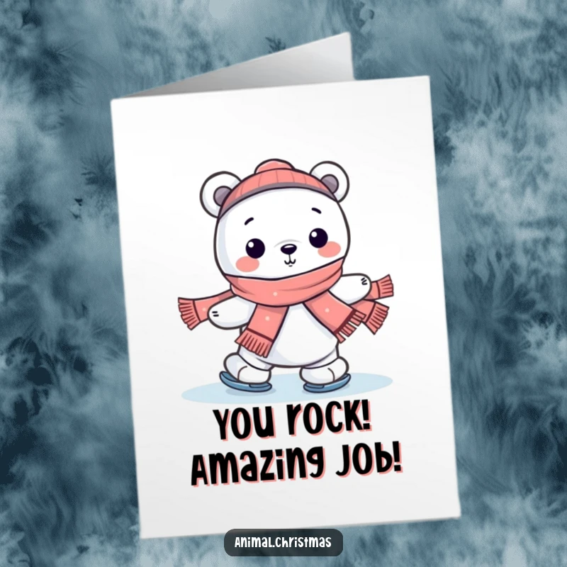 Funny Free Printable Congratulations Card: Kawaii polar bear ice skating with a scarf, great for a humorous DIY congrats.
