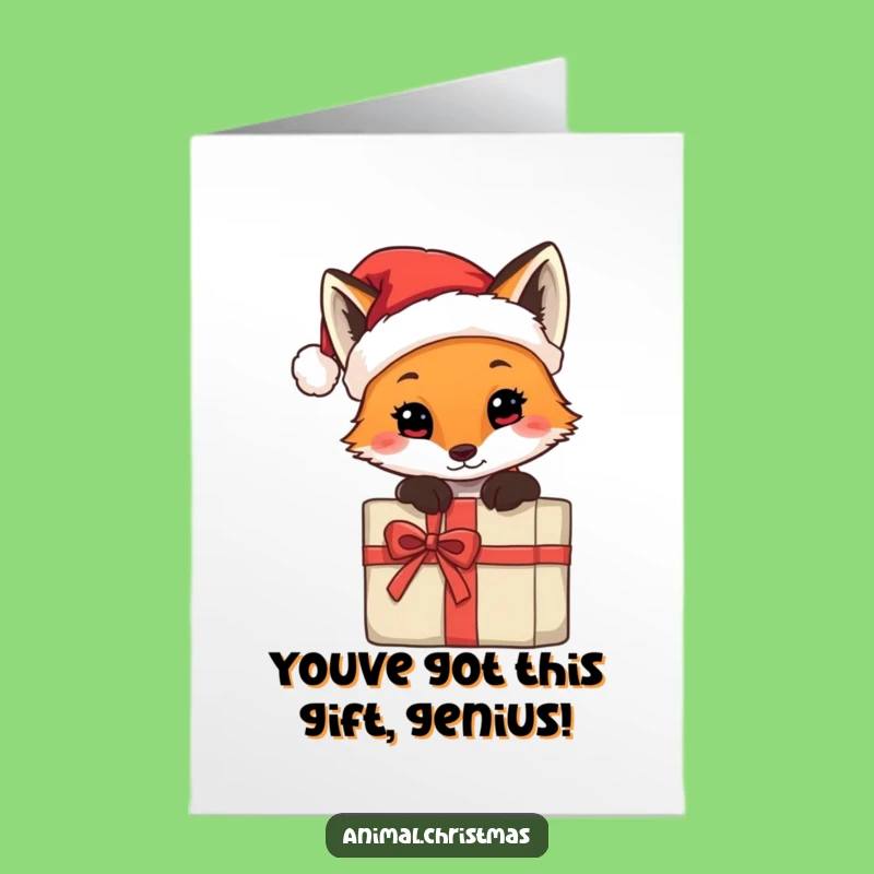 Free Printable Fox Congratulations Card: Santa Hat Peek Downloadable Gift