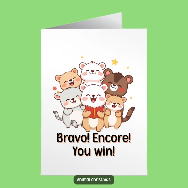 Free Printable Funny Congrats Card: Caroling Animals Celebration Art Download