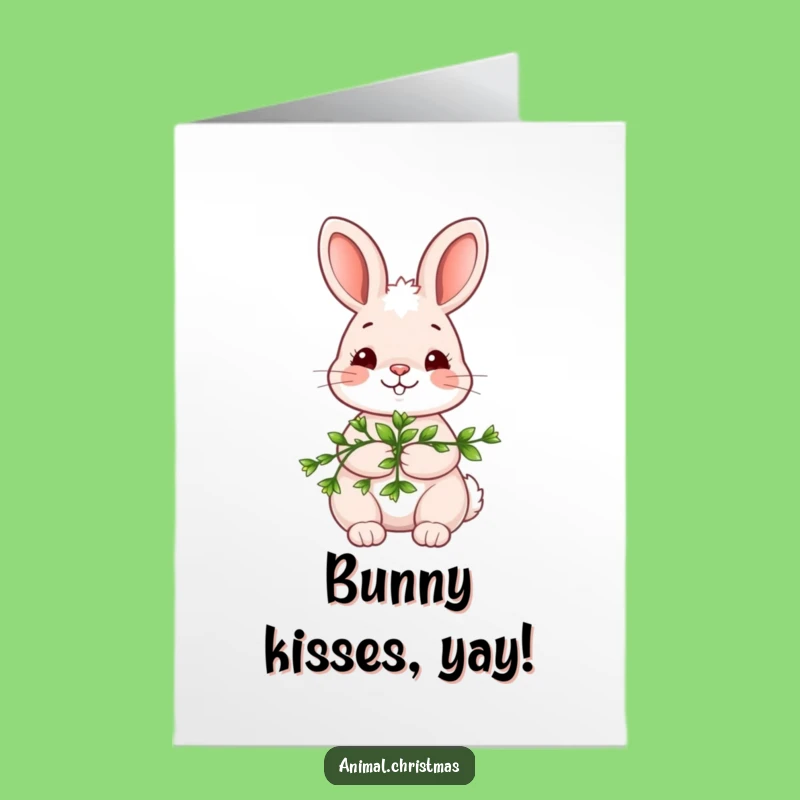 Free Printable Kawaii Bunny Congrats Card: Shy Mistletoe Bunny Downloadable