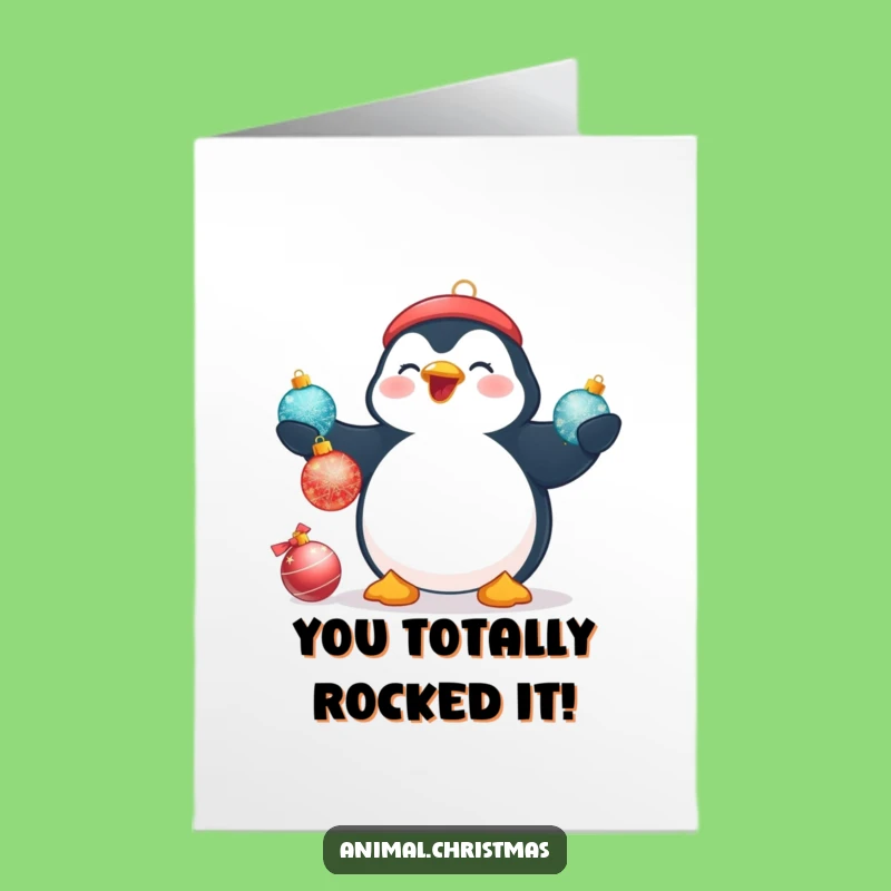 Free Printable Penguin Congrats Card: Juggling Baubles Surprise!