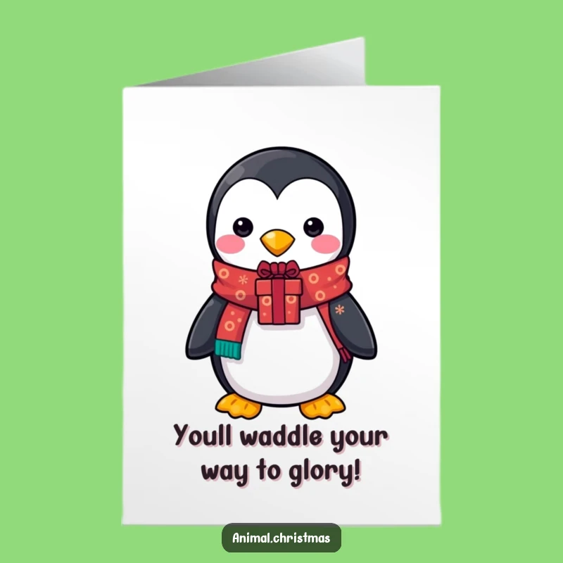 Free Printable Penguin Congratulations Card: Festive Scarf Gift Downloadable Gift