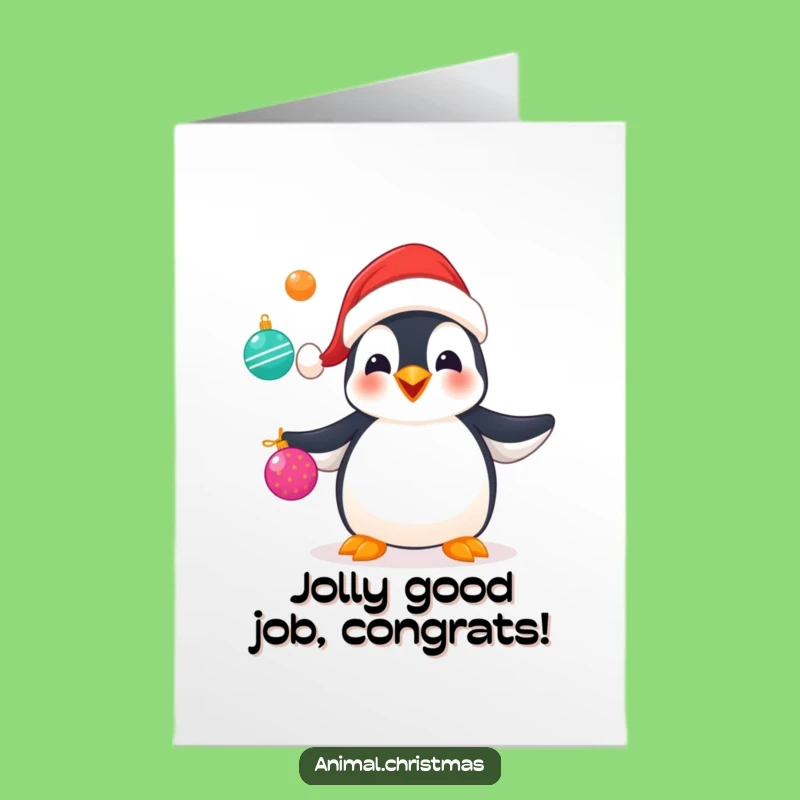 Free Printable Penguin Card: Funny Juggling Santa Hat Congratulations