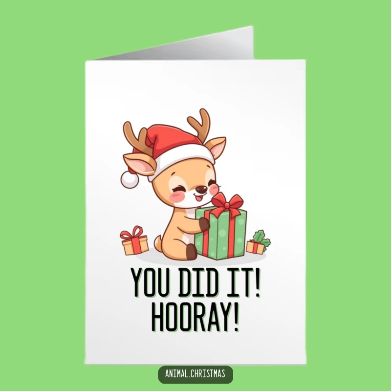 Free Printable Congrats Card: Funny Deer Unwrapping Gift DIY Downloadable Gift