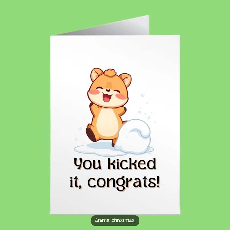 Free Printable Congrats Card: Snow Kicking Animal, Exuberant Win Gift