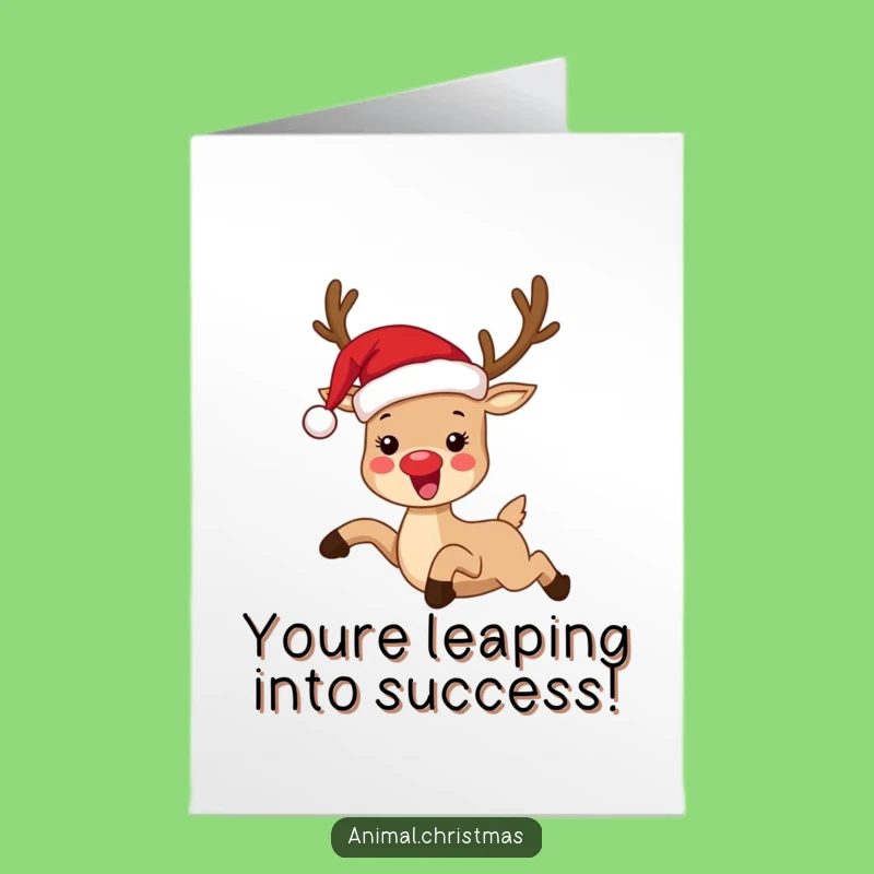 Free Printable Festive Reindeer Card: Joyful Leaping Congratulations Downloadable Gift