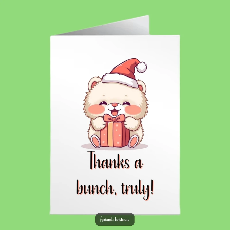 Free Printable Funny Animal Thank You Card: Santa Hat Gift Surprise Download