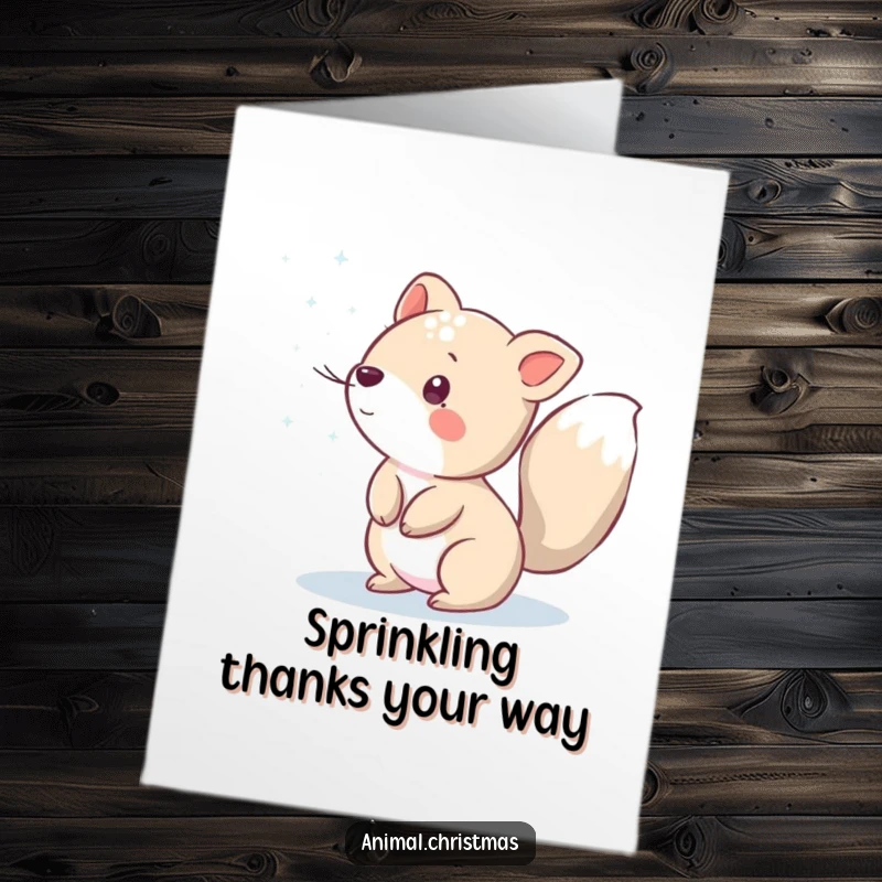 Funny Free Printable Thank You Card: An animal playfully sprinkles sparkling snow, a gesture of thanks.