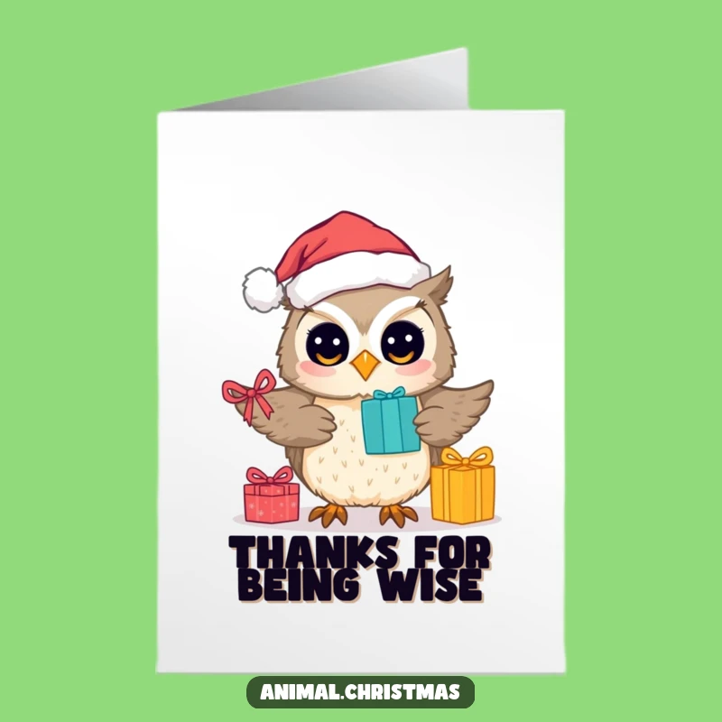 Free Printable Thank You Card: Funny Owl Santa Expressing Gratitude, DIY Downloadable Gift