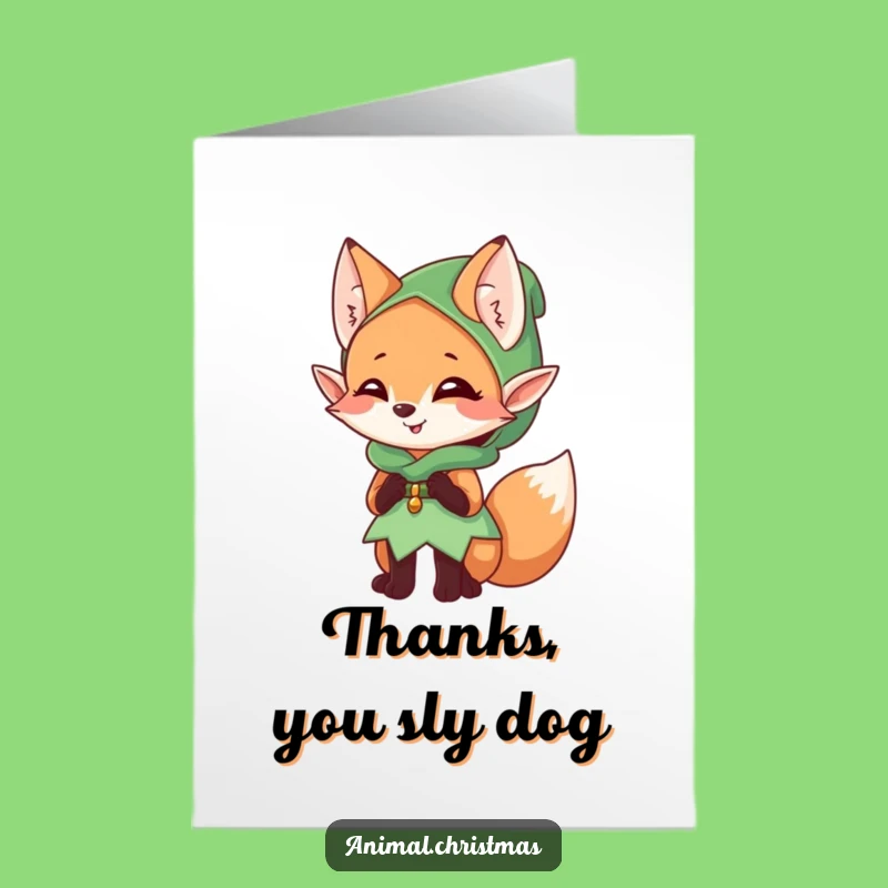 Free Printable Thank You Card: Mischievous Elf Fox, Giggle Downloadable Art for Playful Gratitude!
