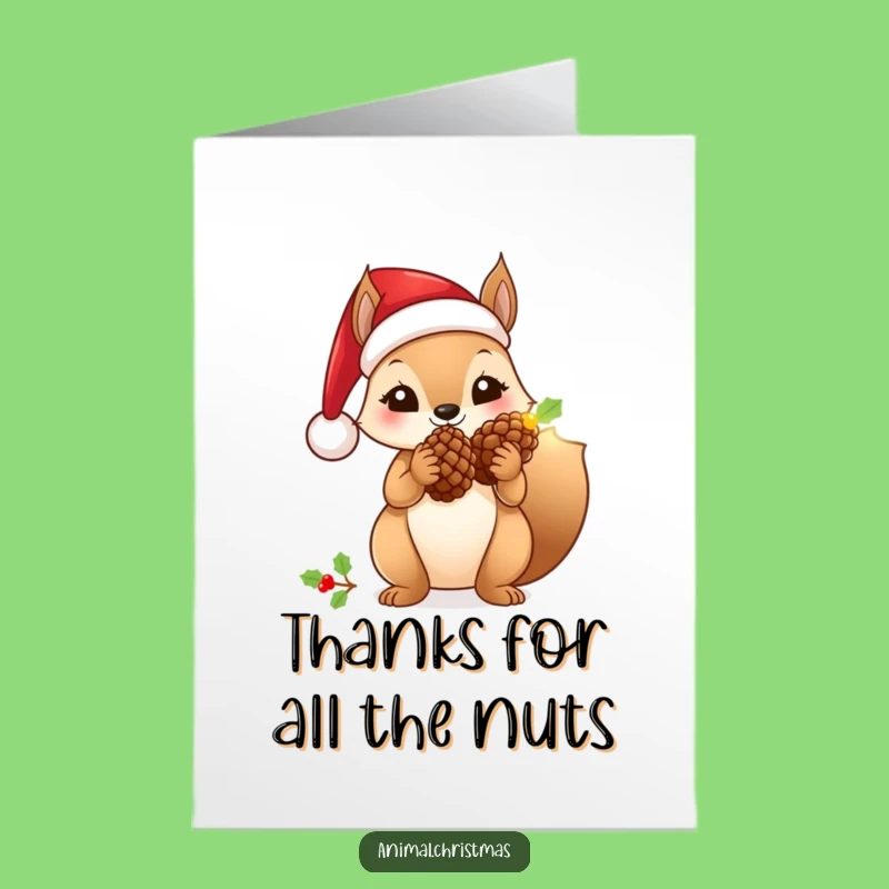 Free Printable Thank You Card: Santa Squirrel, Glowing Pinecone, Funny Downloadable Art for Grateful Thanks!