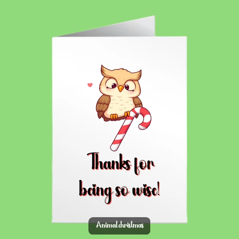 Free Printable Thank You Card: Merry Owl on Candy Cane, Downloadable