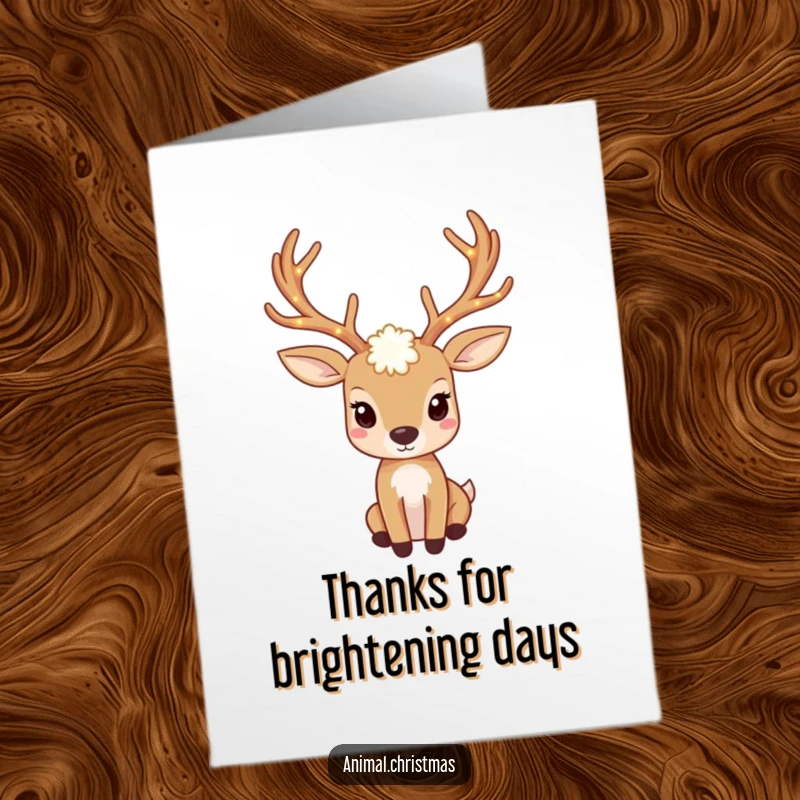 Funny Free Printable Thank You Card: Deer with antlers adorned with twinkling lights, a festive DIY thank you.