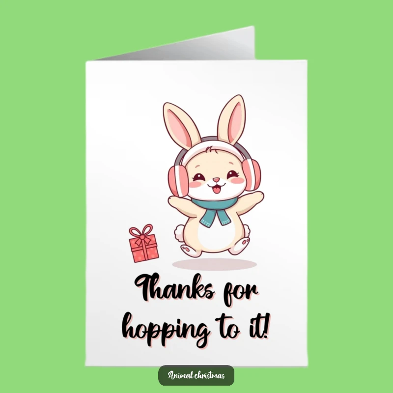 Free Printable Thank You Card: Cheerful Rabbit in Earmuffs, Downloadable