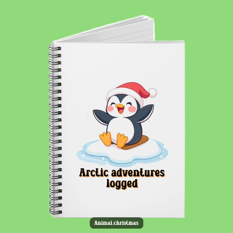 Funny Penguin Notebook - Santa Hat Ice Sliding Fun