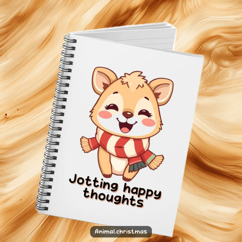 Funny Notebook: A happy animal sporting a festive scarf and a bright smile, perfect for jotting down holiday ideas.