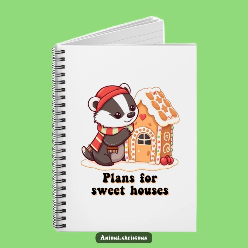 Funny Badger Baking Notebook: Festive Scarf & Gingerbread House, Perfect Gift for Notes