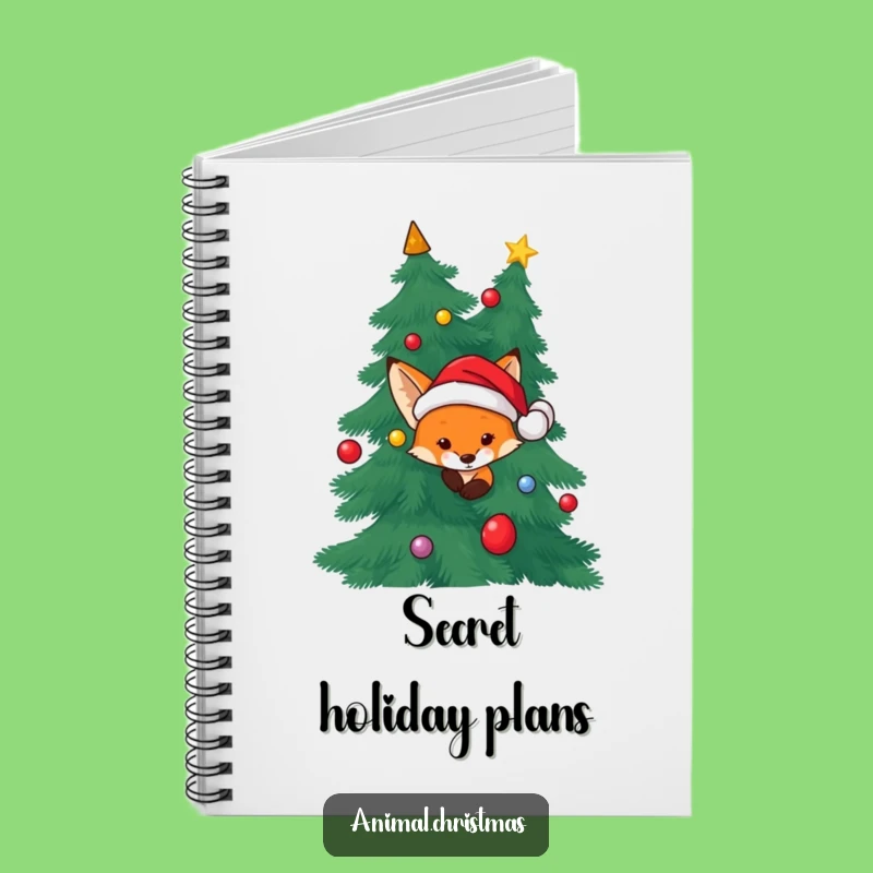 Funny Fox Notebook - Santa Hat Christmas Peek Fun