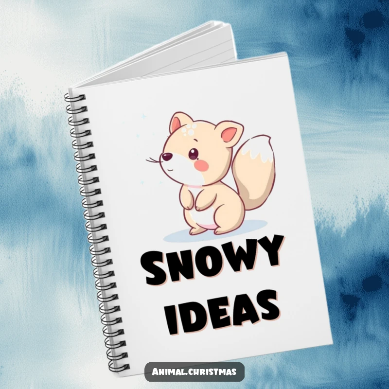Funny notebook with an animal playfully sprinkling sparkling snow, ideal for jotting down winter ideas and magical thoughts.
