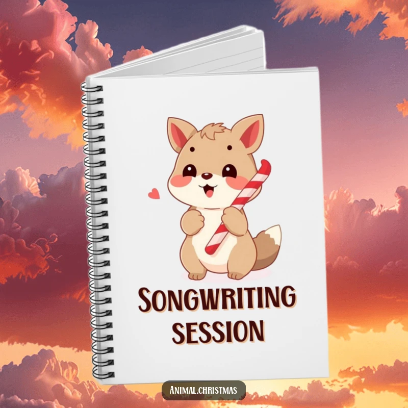 Funny notebook with a happy animal caroling with a candy cane, ideal for jotting down song lyrics and holiday plans.