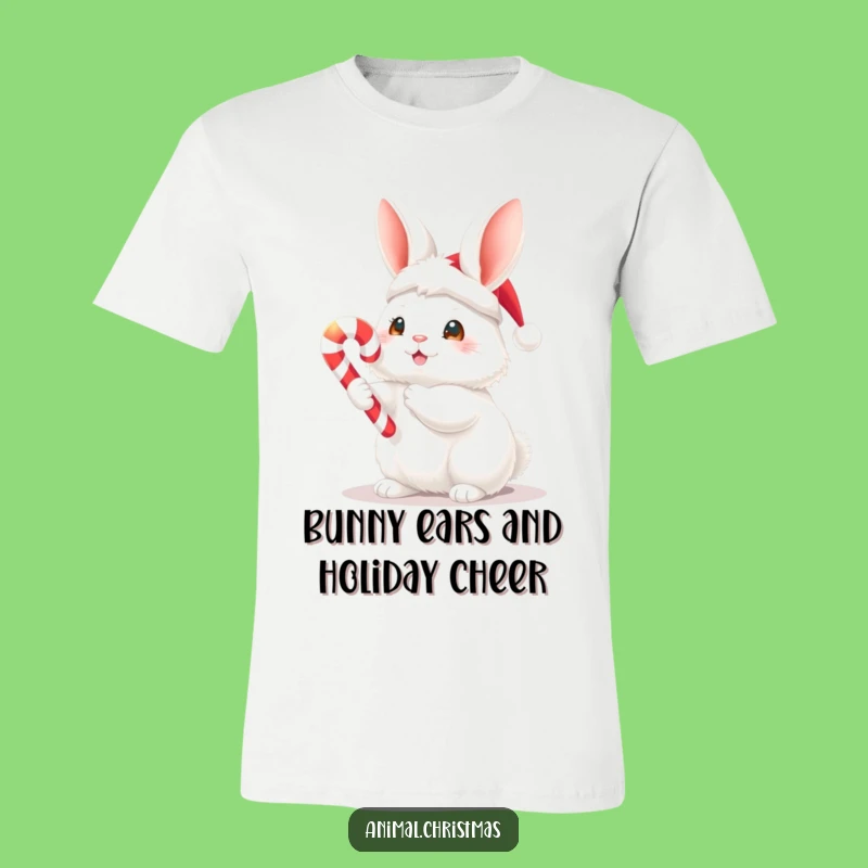 Funny Bunny With Candy Cane T-Shirt - Festive Holiday Humor Tee