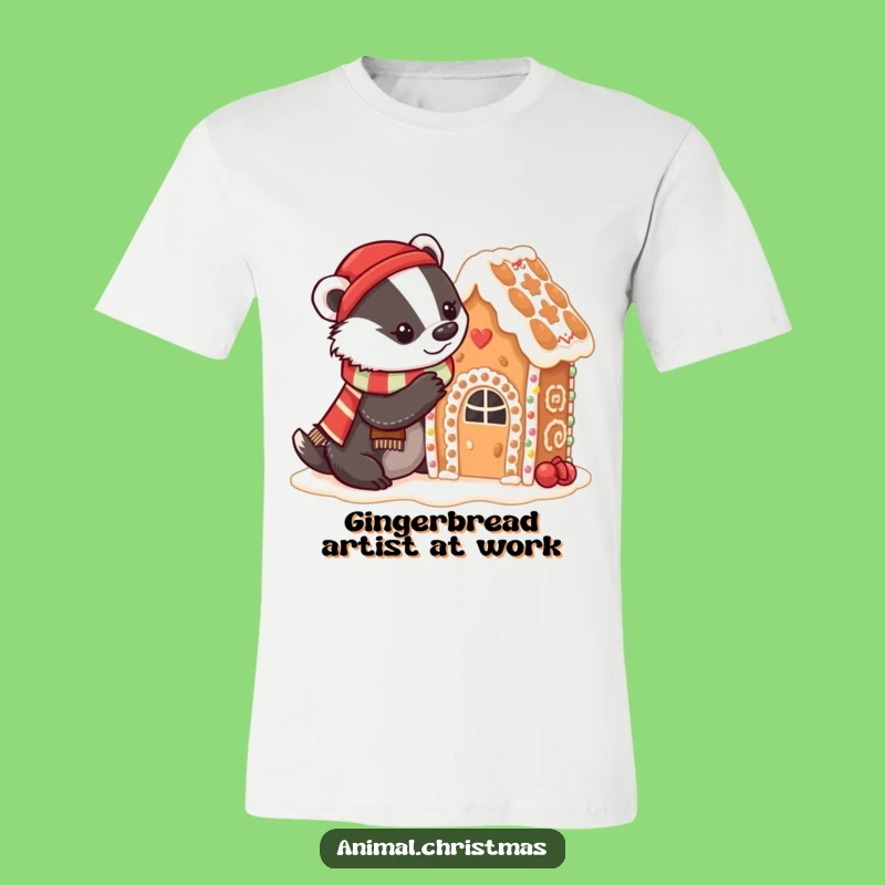 Funny Badger Baking T-Shirt: Festive Scarf & Gingerbread House, Great Gift