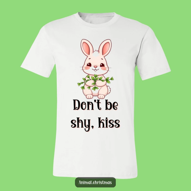 Funny Kawaii Bunny T-Shirt: Mistletoe Shy Smile - Romantic Funny Gift