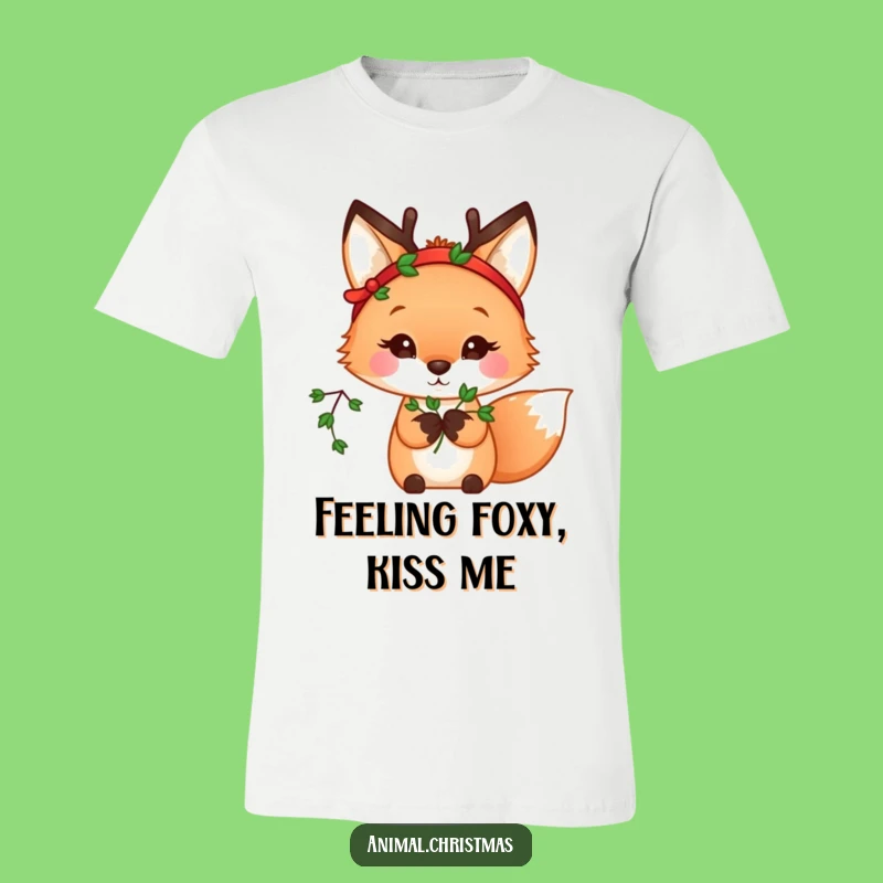 Funny Kawaii Fox Mistletoe Holiday T-Shirt: Festive Fun and Cheeky Charm