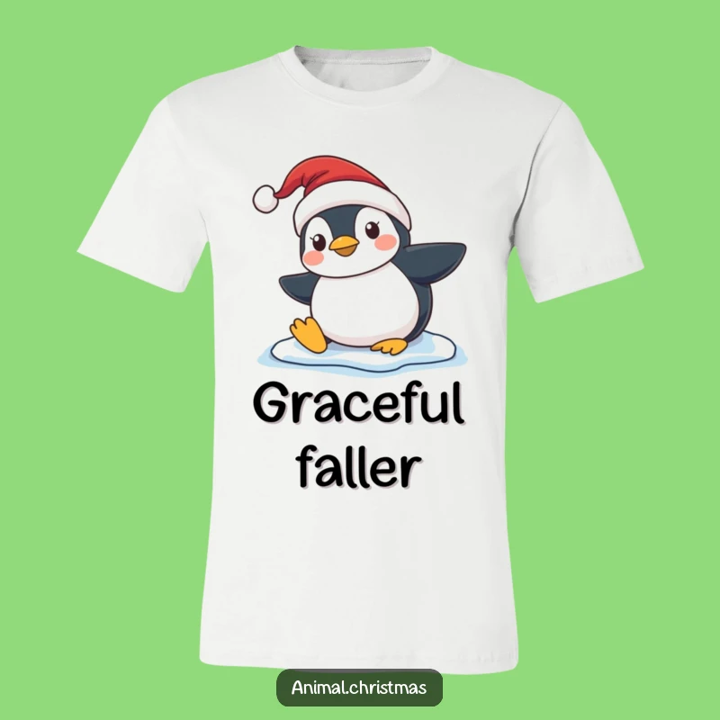 Funny Penguin Slip T-Shirt - Santa Hat Winter Oops Humor Tee Gift