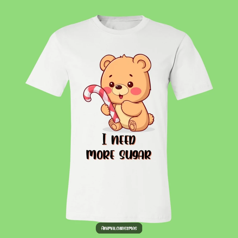 Funny Bear Cub Candy Cane T-Shirt: Excited Cub Shirt, Perfect Festive Funny Gift
